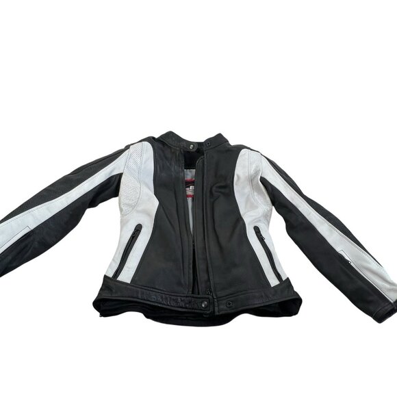 BILT Womens Leather Motorcycle Jacket With Padding sz S black white - Picture 7 of 9
